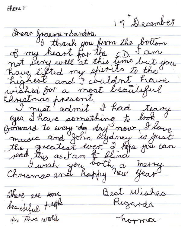 Thank you letter from Norma